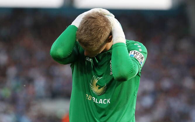 Goalkeeper Jakub Jakubov disappoints after end of match disappointment Sports Football Soccer DFB Pokal 1 Round Season 2022 2023 01 08 2022 Chemnitzer FC CFC vs 1 FC Union Berlin FCU DFL regulations prohibit any use of photographs as image sequences and or quasi video