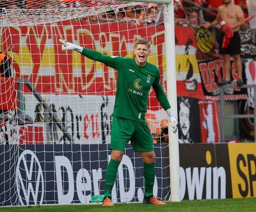 CFC vs 1 FC Union Berlin 01 08 2022 Chemnitz, Sport, Stadion an der Gellertstrasse, Football, DFB Pokal 2022 2023, 1 Main Round CFC vs 1 FC Union Berlin CFC Goalkeeper Jakub Jakubov Chemnitz Sachsen BRD