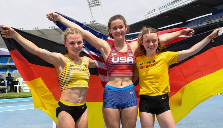 U20 World Championships 2022, Cali Colombia Pole vault, pole vault, 1979USAHana MOLL4 35 2588GERChiara SISTERMANN4 30 PB 3579GERJanne Sophie OHRT 4 30 PB Copyright: xBEAUTIFULxSPORTS Internationalx