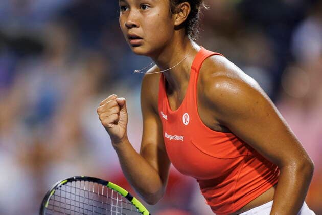 August 8, 2022, Toronto, ON, CANADA: Leylah Fernandez of Canada reacts to a point against Storm Sanders of Australia during womenöÄÃ s tennis action at the National Bank Open in Toronto, Monday, Aug. 8, 2022. Canada News - August 8, 2022  - ZUMAc35_ 20220808_zaf_c35_098 Copyright: xColexBurstonx
