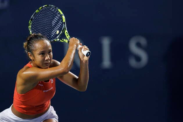 August 8, 2022, Toronto, ON, CANADA: Leylah Fernandez of Canada returns a ball to Storm Sanders of Australia during womenöÄÃ s tennis action at the National Bank Open in Toronto, Monday, Aug. 8, 2022. Canada News - August 8, 2022  - ZUMAc35_ 20220808_zaf_c35_102 Copyright: xColexBurstonx