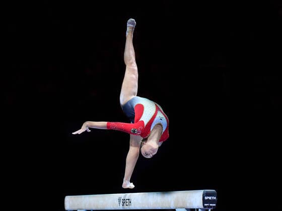 Emma Leonie Malewski on balance beam during apparatus gymnastics at Munich European Championships 22 on 14 08 2022 Munich Olympic Hall Bavaria Germany