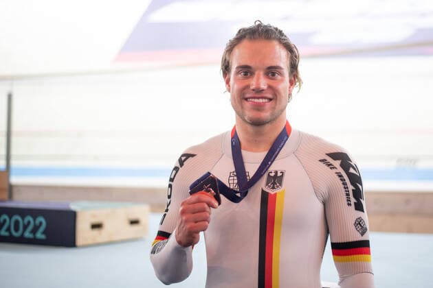 DOERNBACH Maximilian GER with the bronze medal, Mens 1km Time Trial, GER, Track Cycling Bahnrad , European Championships Munich 2022, 15 08 2022 Photo Eibner Memmler GER, Track Cycling Bahnrad , European Championships Munich 2022, 15 08 2022 Munich Copyright: xEibner Memmlerx EP_MMR