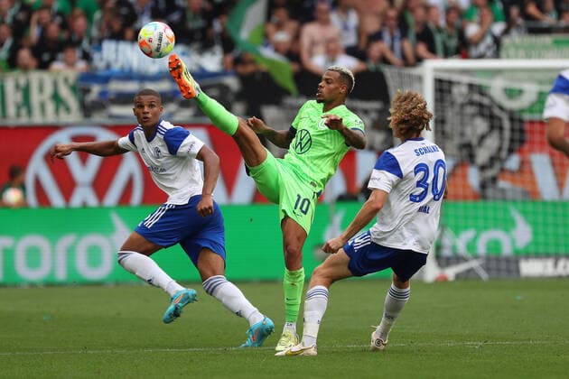 VfL vs Schalke 04, 1 BL Wolfsburg, 20 08 2022, FOOTBALL VfL Wolfsburg vs FC Schalke 04, 1 BL, season 2022 23 Lukas Nmecha VfL Wolfsburg Wolfsburg