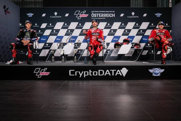 MOTORSPORTS - MotoGP, GP of Austria 2022 SPIELBERG,AUSTRIA,21.AUG.22 - MOTORSPORTS - MotoGP, Grand Prix of Austria, Red Bull Ring. Image shows Fabio Quartararo (FRA Monster Energy Yamaha MotoGP), Francesco Bagnaia (ITA Ducati Team) and Jack Miller (AUS Ducati Team).  GEPAxpictures xDanielxGoetzhaber