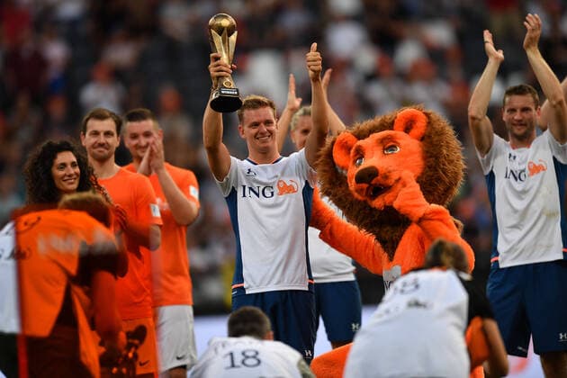 Soccer Champions for Charity the charity match in honor of Michael Schumacher on 24 08 2022 at Deutsche Bank Park in Frankfurt am Main Mick Schumacher accepts the cup xJKx