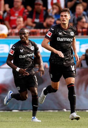 SCHICK Patrik team Bayer 04 Leverkusen cheers after his goal to 2 1 with DIABY Moussa DFL Bundesliga season 2022 2023 match Bayer 04 Leverkusen SC Freiburg 2 3 on 03 09 2022 in Leverkusen DFL REGULATIONS PROHIBIT ANY USE OF PHOTOGRAPHS as IMAGE SEQUENCES and or QUASI VIDEO Copyright: xLacixPerenyix