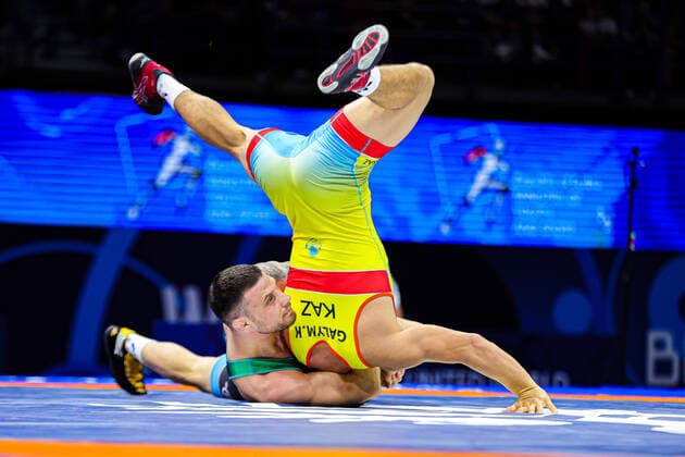Senior Wrestling World Championships 2022 63kg GR Nikolay Ivanov VICHEV BUL df Galym KABDUNASSAROV KAZ Belgrade Stark Arena Serbia Copyright: xUnitedxWorldxWrestlingx xKadirxCaliskanx cal