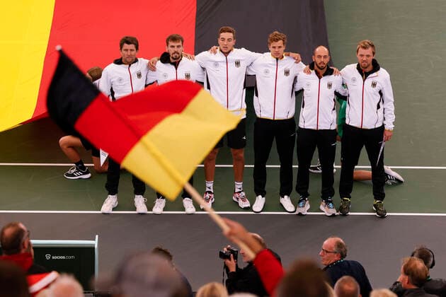 Davis Cup, Team Germany, Team, Team L R Captain Michael Kohlmann, Oscar Otte, Jan Lennard Struff, Yannick Hanfmann, Tim Puetz and Kevin Krawietz Tennis Davis Cup 2022 ITF Davis Cup Rothenbaum Hamburg Hamburg Germany 16 September 2022 Â Copyright: xJuergenxHasenkopfx