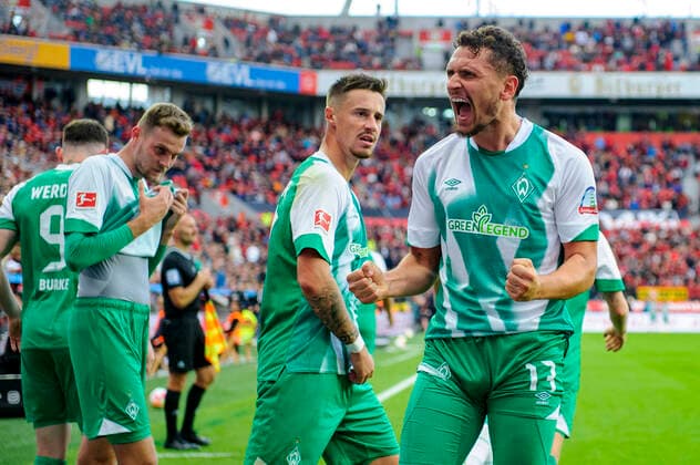 Soccer 1 Bundesliga, Matchday 7, Bayer 04 Leverkusen SV Werder Bremen on 17 09 2022 in Leverkusen North Rhine Westphalia goal to 1 1, goal celebration, jubilation, joy of Bremen™s Milos Veljkovic DFL REGULATES PROHIBIT ANY USE OF PHOTOGRAPHS AS IMAGE SEQUENCES AND OR QUASI VIDEO Copyright: xNeundorf Kirchner-Mediax