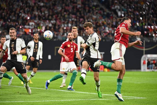 Football, Men, 2022 23 season, Nations League League A, Group 3, Matchday 5 in Leipzig, Germany Hungary, Adam Szalai Hungary re scores the goal to 0 1 , 23 09 2022, Copyright: xMatthiasxKochx