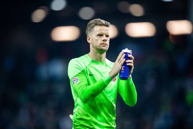 220924 Goalkeeper orjan Haskjold Nyland of Norway looks dejected after the Nations League football match between Slovenia and Norway on September 24, 2022 in Ljubljana Photo Vegard Grot BILDBYRAN code VG VG0357 bbeng football football soccer fotball nations league international norway norway slovenia slovenia,  Copyright: VEGARDxGRoTT BB220924VG078