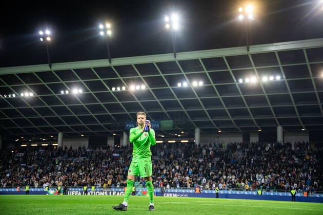 220924 Goalkeeper orjan Haskjold Nyland of Norway looks dejected after the Nations League football match between Slovenia and Norway on September 24, 2022 in Ljubljana Photo Vegard Grot BILDBYRAN code VG VG0357 bbeng football football soccer fotball nations league international norway norway slovenia slovenia depp,  Copyright: VEGARDxGRoTT BB220924VG080