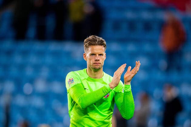 220927 Goalkeeper orjan Haskjold Nyland of Norway looks dejected after the Nations League football match between Norway and Serbia on September 27, 2022 in Oslo Photo Vegard Grot BILDBYRAN code VG VG0362 bbeng fotbol football soccer fotball nations league international norway norway serbia serbia depp,  Copyright: VEGARDxGRoTT BB220927VG138