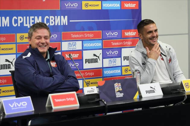 SERBIA press conference, PK, Pressekonferenz DRAGAN STOJKOVIC PIKSI selektor i trener i DUSAN TADIC fudbaler reprezentacije Srbije pres konferencija u sportskom centru FSS, Stara Pazova 23.09.2022. godine Foto: Fudbal, Srbija, Pres konferencijaSERBIA FOOTBALL Stara Pazova Sports center Stara Pazova Serbia Copyright: xMarkoxMetlas xMNxPressx