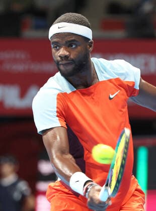 October 6, 2022, Tokyo, Japan - Francis Tiafoe of the United States returns the ball against Bernabe Zapata Miralles of Spain at the second round match of Japan Open tennis tournament at the Ariake Coliseum in Tokyo on Thursday, October 6, 2022. Tiafoe defeated Zapata Mirallesr6-1, 7-6. Noxthirdxpartyxsales  (200498068)