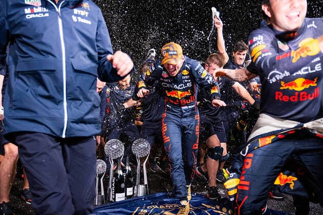 Formula 1 2022 Honda Japanese Grand Prix 09 10 2022, Suzuka International Racing Course, Suzuka, Formula 1 2022 Honda Japanese Grand Prix , in picture World Champion 2022 Max Verstappen NEL , Oracle Red Bull Racing, Chief Technical Officer Adrian Newey, Chief Motorsport Officer Dr Helmut Marko Red Bull Racing Honda , Team Principal Christian Horner Red Bull Racing Honda , Sergio Perez MEX , Oracle Red Bull Racing nordphotoxGmbHx xBratic nph00250