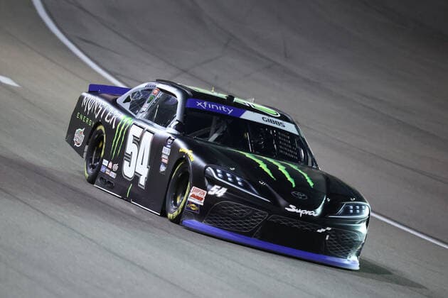 LAS VEGAS, NV - OCTOBER 14: Ty Gibbs ( 54 Joe Gibbs Racing Toyota Monster Energy) during qualifying for the Alsco Uniforms 302 NASCAR, Motorsport, USA Xfinity Series race, on October 14, 2022, at Las Vegas Motor Speedway in Las Vegas, NV. (Photo by Dan Trobaugh LVMS Icon Sportswire) AUTO: OCT 14 NASCAR Xfinity Series Playoff Alsco Uniforms 302 Icon221014017
