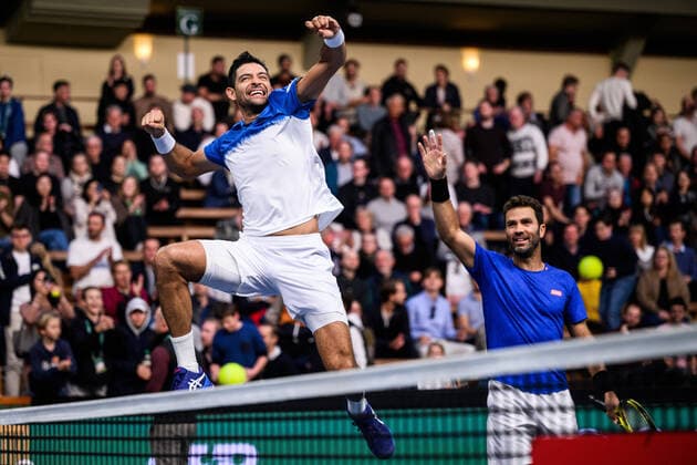 221023 Marcelo Arevalo of El Salvador and Jean Julien Rojer of the Netherlands celebrate after winning the final of the men s doubles during day 9 of the Stockholm Open tennis tournament on October 23, 2022 in Stockholm Photo Jesper Zerman BILDBYRAN COP 234 JZ0258 tennis stockholm open day 9 finals bbeng jubel celebration champions,  Copyright: JESPERxZERMAN BB221023JZ007