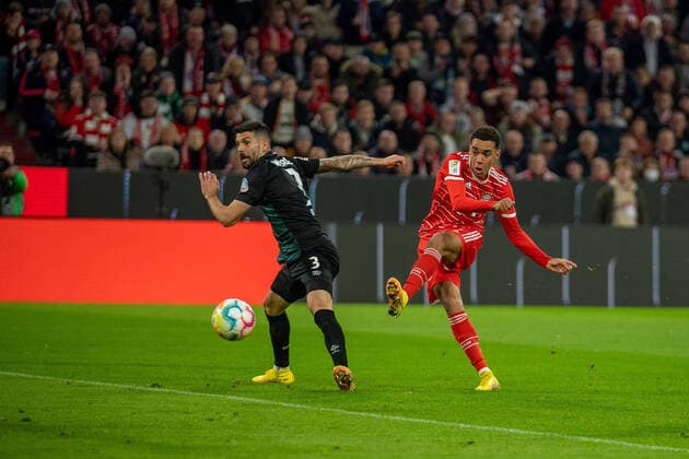 Goal to 1 0 in the 6 minute by Jamal Musiala FC Bayern Muenchen, 42 , GER, FC Bayern Muenchen FCB vs SV Werder Bremen SVW , Football, Bundesliga, 14 Spieltag, Spielzeit 2022 2023, 08 11 2022, DFB DFL regulations prohibit any use of photographs as image sequences and or quasi video , GER, FC Bayern Muenchen FCB vs SV Werder Bremen SVW , Football, Bundesliga, 14 Spieltag, Spielzeit 2022 2023, 08 11 2022 Muenchen Copyright: xEibner-Pressefoto SaschaxWaltherx EP_EER