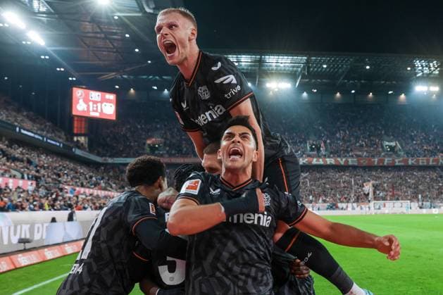09 11 2022, Football, 2022 2023 season, 1 Bundesliga, 14 matchday, 1 FC Köln Bayer 04 Leverkusen, f l Amine Adli Bayer 04 Leverkusen , Nadiem Amiri Bayer 04 Leverkusen , Mitchel Bakker Bayer 04 Leverkusen celebrate the goal to 1 2 by Moussa Diaby Bayer 04 Leverkusen , xRHR PHOTO DEx Copyright: DennisxEwert RHR-FOTOx RHR-FOTO DE