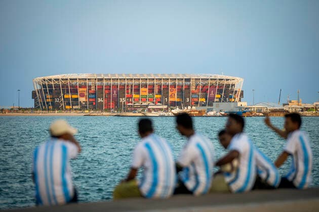 15 11 2022, Doha Qatar Fans of Argentina infant of the Stadium 974 Doha 4 days before the city hosts the Fifa World Cup 2022 Photo Moritz Müller