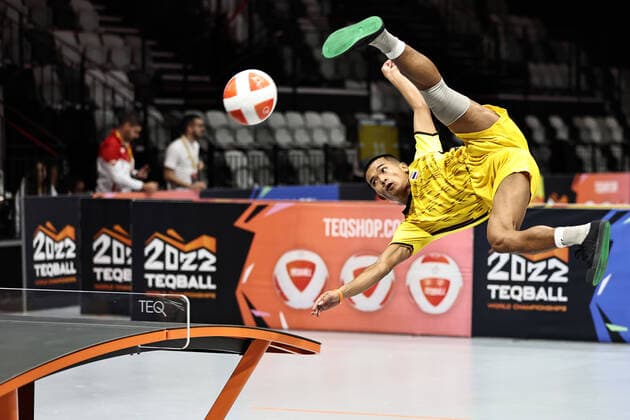 Boonkoom Tipwong, THA, during preliminaries at 2022 Teqball Individual Mens World Championships in Nuremberg 24 11 2022