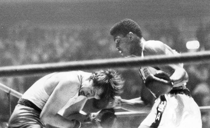 ARCHIVE Olympics in Rome 1960 08 30 Cassius Clay, later Muhammad Ali, during his i Olynmpic Gold fight in light heavyweight against Pietrzykowsk of Poland in Rome 1960 ROME ITALY Collections Concepts Collections Concepts x34x  Copyright: xLarsxNybergx Muhammad Ali