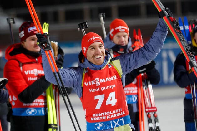 221129 David Zobel of Germany celebrates after mens biathlon 20 km individual during the IBU World Cup on November 29, 2022 in Kontiolahti Photo Kalle Parkkinen BILDBYRAN COP 211 KP0038 biathlon biathlon biathlon world cup ibu world cup individual individual bbeng jubel germany,  Copyright: KALLExPARKKINEN BB221129BB413