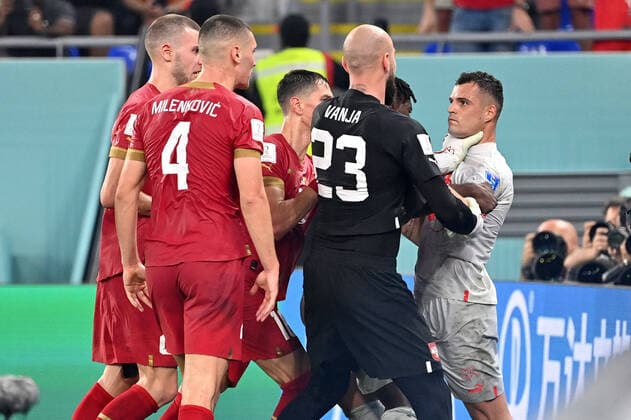 Rowing goalkeeper MILINKOVIC SAVIC Vanj SRB goes Granit XHAKA SUI at the throat, unsportsmanlike conduct, dispute, dispute Serbia SRB Switzerland SUI 2 3 Group stage Group G, Match 47 on 02 12 2022, Stadium 974, Football World Cup 2022 in Qatar from 20 11 18 12 2022