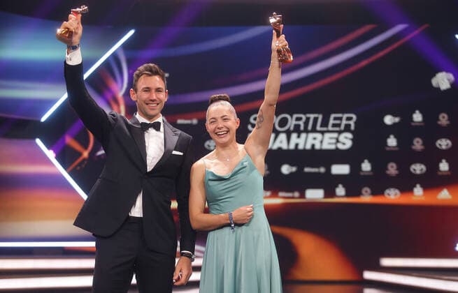Baden Baden , Athlete of the Year 2022 , from left Gina Lückenkemper Niklas Kaul