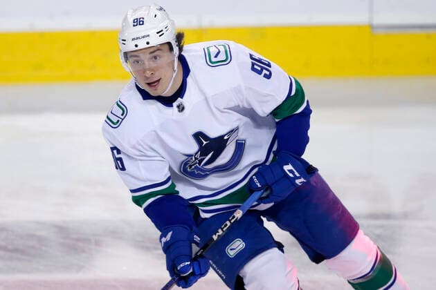 NHL, Eishockey Herren, USA profile photo on Vancouver Canucks player Andrei Kuzmenko, from Russia, at a game against the Calgary Flames in Calgary, Alta. on Dec. 14, 2022. digital photo by Larry MacDougal Andrei Kuzmenko