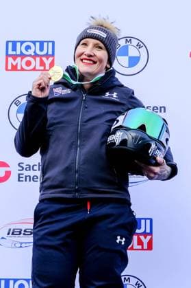 IBSF World Cup Bob Skeleton in Altenberg on 14 01 2023 Monobob women award ceremony 1 place Kaillie Humphries USA