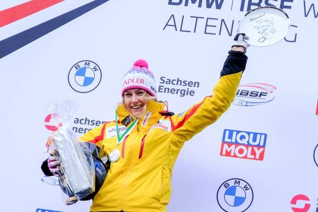 IBSF World Cup Bob Skeleton in Altenberg on 14 01 2023 Monobob Ladies Award Ceremony 2 Place Laura Nolte GER