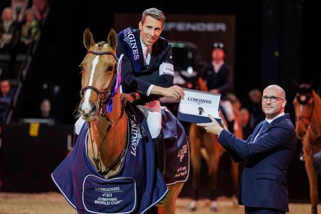 BASEL Longines CHI Classics 2023, BASEL Longines CHI Classics 2023 VON ECKERMANN Henrik SWE , King Edward, BAUMGARTNER Matthieu Vice President Marketing Longines Award Ceremony Prize giving ceremony LONGINES FEI Jumping World Cupâ ¢ of Basel presented by J Safra Sarasin Int jumping competition with jump off 1 60 m CSI5 Competition counts for the LONGINES RANKINGS Basel, St Jakobshalle 15 January 2023