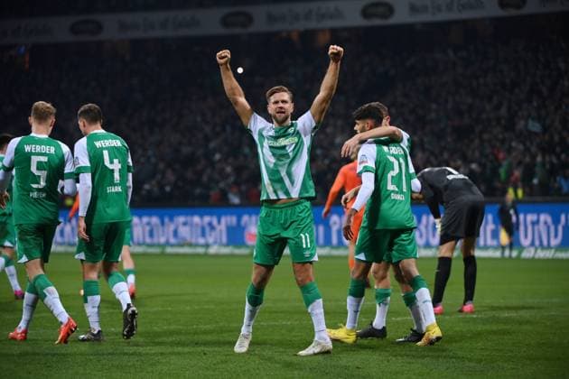 Cheering Niclas Füllkrug Werder Bremen after his goal to 2 0 28 01 2023, Football GER, season 2022 2023, 1 Bundesliga, 18 matchday, SV Werder Bremen VfL Wolfsburg Bremen Weserstadion Nordrhein Westfalen Germany Team2