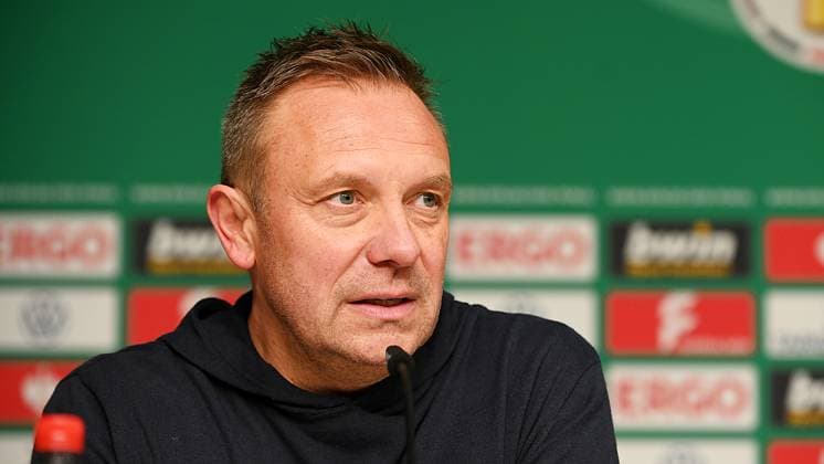 Soccer, DFB Cup season 2022 2023, Round of 16 RB Leipzig vs TSG Hoffenheim 01 02 2023 Andre Breitenreiter coach Hoffenheim after the game RB Leipzig vs Hoffenheim 01 02 2023 at the press conference Leipzig Saxony Germany Red Bull Arena