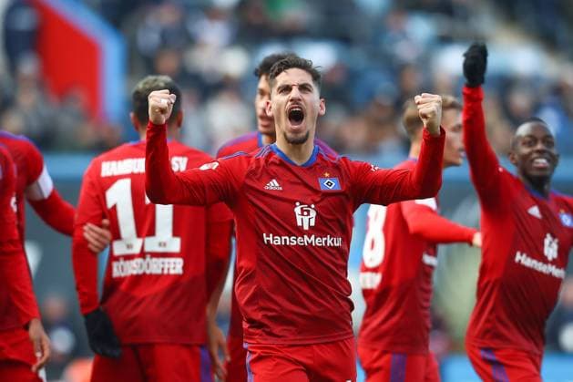 05 02 2023, xtgx, football 2 Bundesliga, FC Hansa Rostock Hamburger SV emspor, v l Ludovit Reis HSV, 14 Jubel, Torjubel, jubelt über das Tor, celebrate the goal, celebration DFL DFB REGULATIONS PROHIBIT ANY USE OF PHOTOGRAPHS as IMAGE SEQUENCES and or QUASI VIDEO Rostock