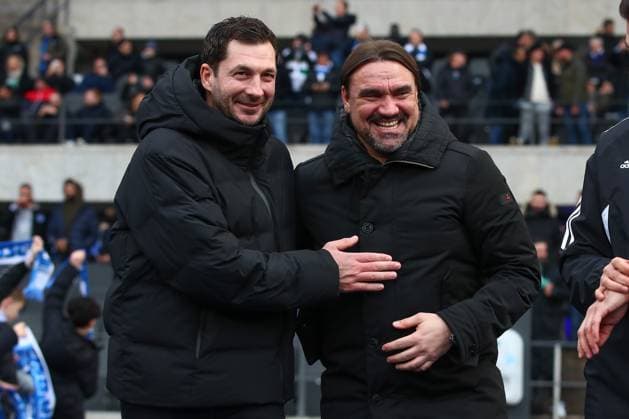 Berlin, Germany 12 February 2023 1 BL 2022 2023 Hertha BSC Berlin vs Borussia Mönchengladbach v l Sandro Schwarz Hertha, Trainer , Daniel Farke Moenchengladbach, Trainer DFL regulations prohibit any use of photographs as image sequences and or quasi video Olympiastadion Berlin Copyright: xFotostandx xTaegerx