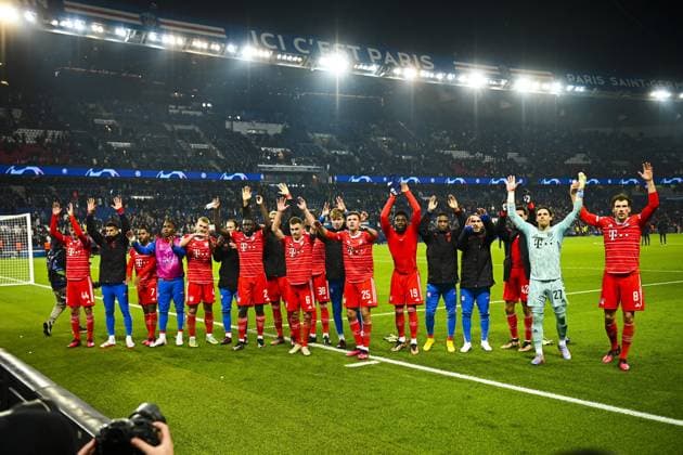 Joie des Joueurs du Bayern de Munich en fin de match FOOTBALL : PSG vs Bayern de Munich -1 8e finale - ligue des Champions - 14 02 2023 JBAutissier Panoramic 