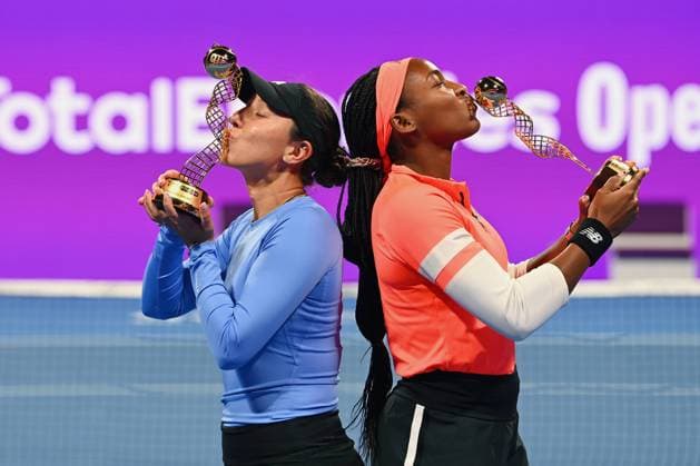2023 WTA Qatar TotalEnergies Open Womens Double Final Winners Coco Gauff r, USA and Jessica Pegula l, USA Womens Double Final