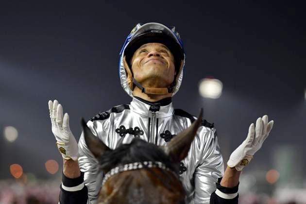25 02 2023, Riyadh, Riyadh, SAU Portrait of jockey Luis Morales after winning the Saudi Derby Cup King Abdulaziz racecourse Jockey, Morales, Victory, Portrait, Portraet 230225C942RIAD JPG