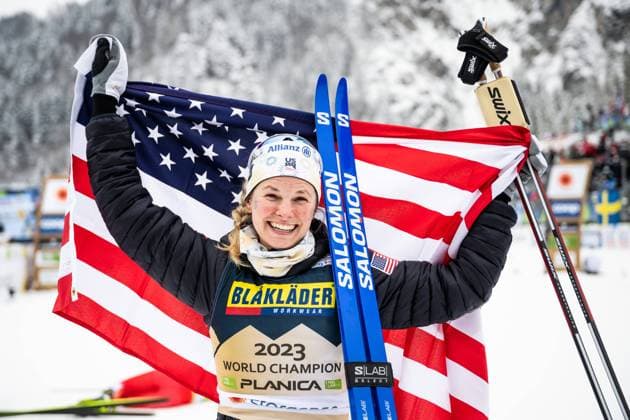 230228 Jessie Diggins of USA celebrate after competing in the Women s Cross Country Skiing 10 km Free Technique during the FIS Nordic Ski World Championships on February 28, 2023 in Planica Photo Petter Arvidson BILDBYRAN kod PA PA0526 skidor cross country skiing langrenn skid vm 2023 fis nordic ski world championships bbeng fis nordic world ski championships vm ski vm dam fristil free technique 10km jubel,  Copyright: PETTERxARVIDSON BB230228PA064