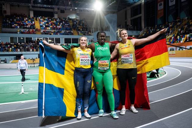 230303 Fanny Roos of Sweden celebrates after women?s shot put final during the European Athletics Indoor Championships on March 3, 2023 in Istanbul Photo Vegard Grott BILDBYRAN code VG VG0407 bbeng athletics athletics european athletics indoor championships indoor em indoor em em shot put kulestot kule bullet cheers,  Copyright: VEGARDxGRoTT BB230303VG126
