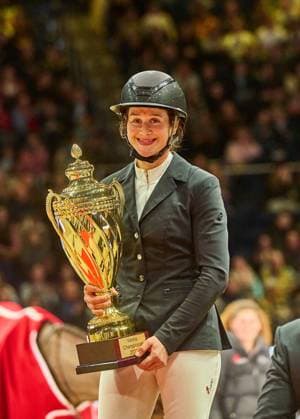 Braunschweig Löwen Classics 2023 DER VEOLIA CLASSICO Katrin Eckermann GER and Cala Mandia win the 2 qualifier for the Grand Prix, an international show jumping competition with winner round 1 50 m CSI4 level, the VEOLIA Championat Prüfung 03 , Braunschweig Lower Saxony Germany