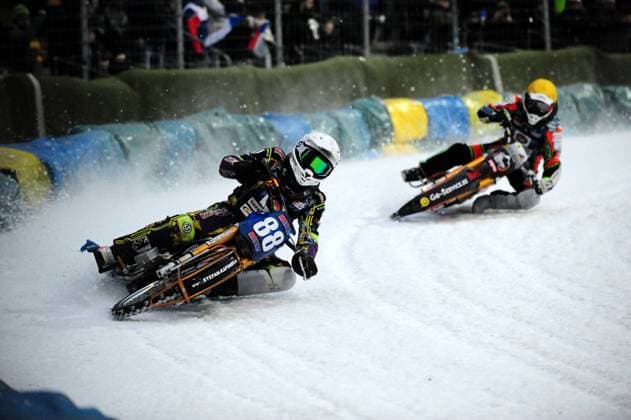 Max Niedermaier before Markus Jell both Germany Ice Speedway for Europe 2023 in Berlin