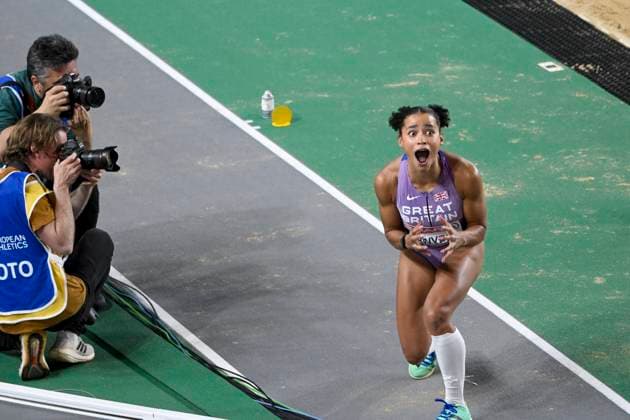 ISTANBUL 20230305 Great Britains Jazmin Sawyer jumps 7 meters in the womens long jump final at the European Athletics Indoor Championships in Istanbul, Turkey ISTANBUL TURKEY skiing x10080x,  Copyright: xFREDRIKxSANDBERGxx TTx FRIIDROTTS-EM INOMHUS 2O23