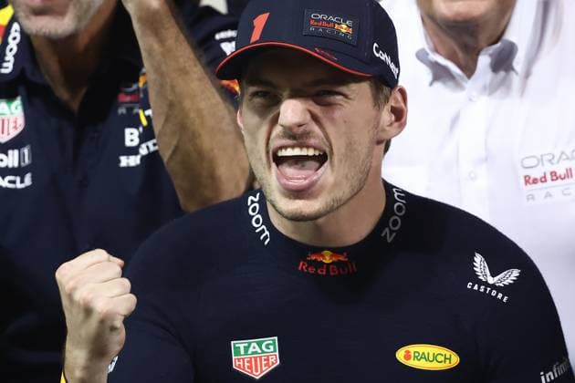 F1 Bahrain Grand Prix Max Verstappen celebrates with Red Bull Racing team after Formula 1 Bahrain Grand Prix at Bahrain International Circuit in Sakhir, Bahrain on March 5, 2023. Sakhir Bahrain Copyright: xJakubxPorzyckix originalFilename:porzycki-f1bahrai230305_np8Q6