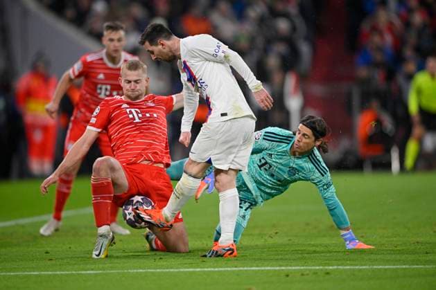 Penalty Area Scene, Goal Area Scene Goal Shot Action Goal Chance Lionel Messi FC Paris Saint Germain PSG 30 vs Matthijs de Ligt FC Bayern Muenchen FCB 04 Goalkeeper Yann Sommer FC Bayern Muenchen FCB 27 FC Bayern Muenchen FCB vs FC Paris Saint Germain Football Club PSG Round of 16 08 03 2023 DFL REGULATES PROHIBIT ANY USE OF PHOTOGRAPHS AS IMAGE SEQUENCES AND OR QUASI VIDEO FC Bayern Muenchen FCB vs FC Paris Saint Germain Football Club PSG