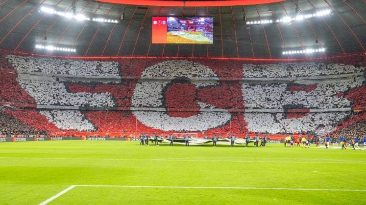 FC Bayern fan choreography, FC Bayern Muenchen vs Paris Saint Germain, UEFA, football, Champions League, Round of 16, 08 03 2023 DFB regulations prohibit any use of photographs as image sequences and or quasi video Muenchen Bayern Germany Copyright: xkolbert-press UlrichxGamelx